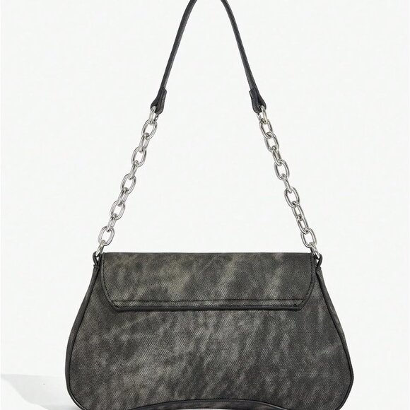 Women's PU Leather Punk Studded Flap Chain Top Handle Shoulder Bag - Picture 2 of 6